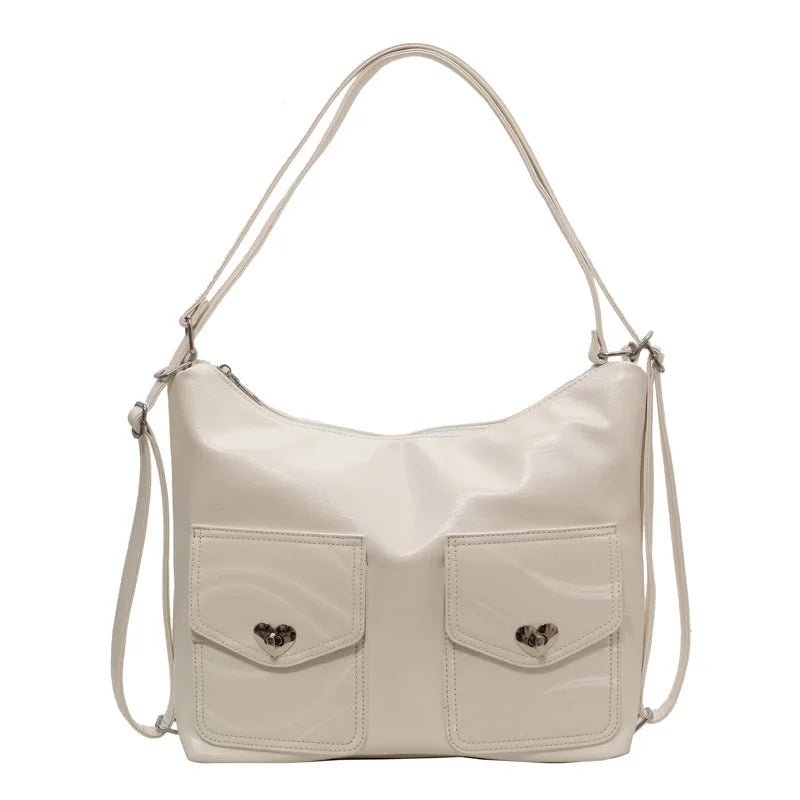 2024 Trendy Casual Niche Design Women's Shoulder Bag Vintage Multi-Use Backpack PU Cotton Single Strap Lock for Spring/Summer