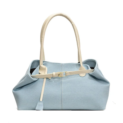 2025 Crossbody Bag Luxury Fashion Large Capacity Denim Bowling Bag Single Shoulder Underarm Color-Blocking Tote Polyester Zipper