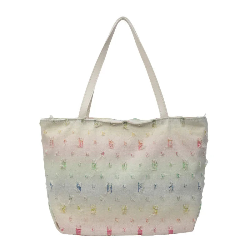 Women's Large Capacity Simple Beautiful Rainbow Geometric Design Crossbody Shopping Shoulder Bag Zip Closure Fashion Style