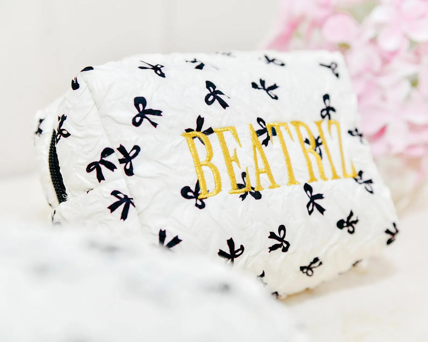 Personalized Letter Bow Makeup Bag With Bow Design Custom Name Makeup Bags Monogram Cosmetic Bag for Women