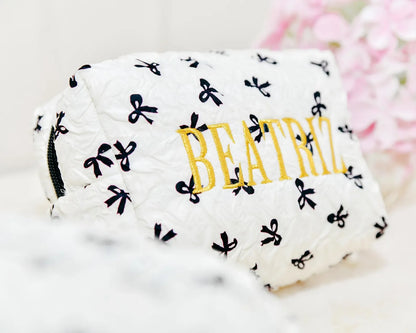 Personalized Letter Bow Makeup Bag With Bow Design Custom Name Makeup Bags Monogram Cosmetic Bag for Women