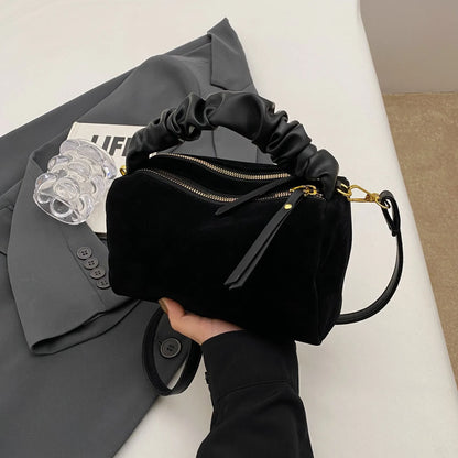 Fashion Simple Handbag 2025 Pure Color Frosted Shoulder Crossbody Bag Luxury Retro Suede Personalized Small Square Bag Female
