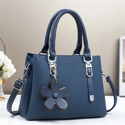 Minimalist Stylish PU Handbags Classical Pure Color Single Shoulder New Crossbody Bag Flower Pendant Fashion Bags for Women