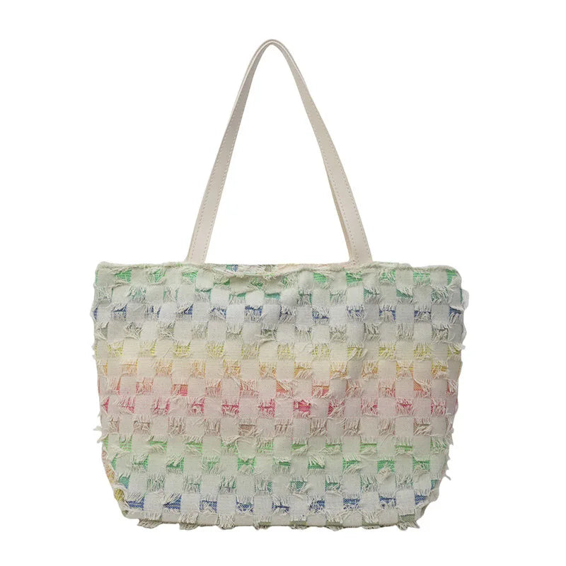 Women's Large Capacity Simple Beautiful Rainbow Geometric Design Crossbody Shopping Shoulder Bag Zip Closure Fashion Style