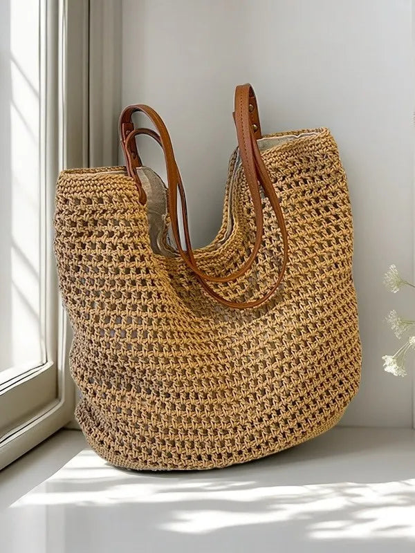 2025 New Casual Hollow Out Shoulder Bag Handmade Weaving Fashion Straw Ladies Shoulder Bag Summer Large Capacity Beach Tote Bag