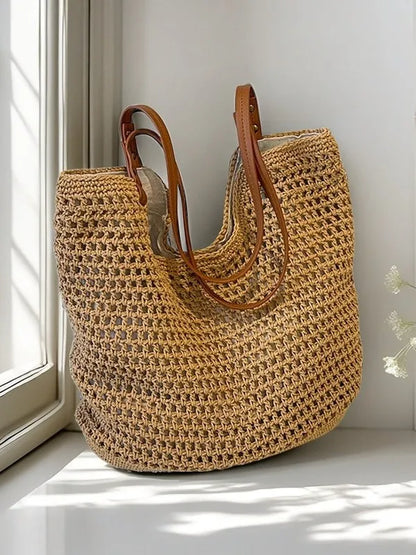2025 New Casual Hollow Out Shoulder Bag Handmade Weaving Fashion Straw Ladies Shoulder Bag Summer Large Capacity Beach Tote Bag