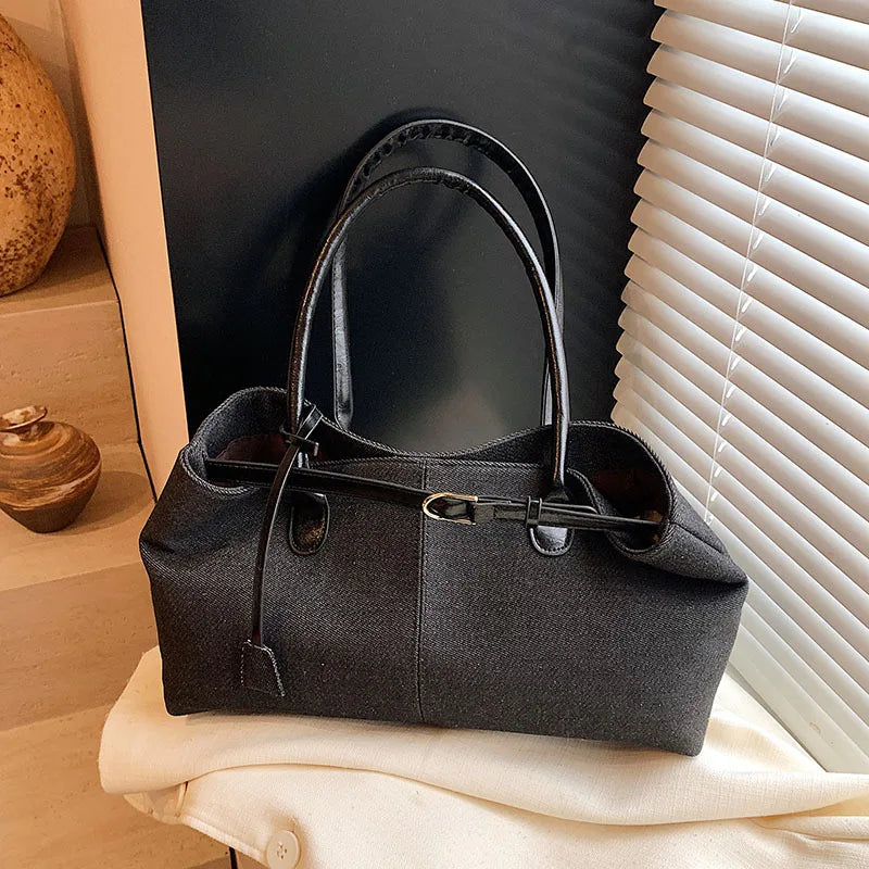 2025 Crossbody Bag Luxury Fashion Large Capacity Denim Bowling Bag Single Shoulder Underarm Color-Blocking Tote Polyester Zipper