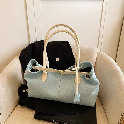 2025 Crossbody Bag Luxury Fashion Large Capacity Denim Bowling Bag Single Shoulder Underarm Color-Blocking Tote Polyester Zipper