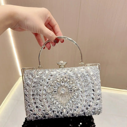 2025 Wholesale Handbag Design Glittering Gold Fashion Temperament Dinner Party Bag Rhinestone Evening Bag Chain for Party