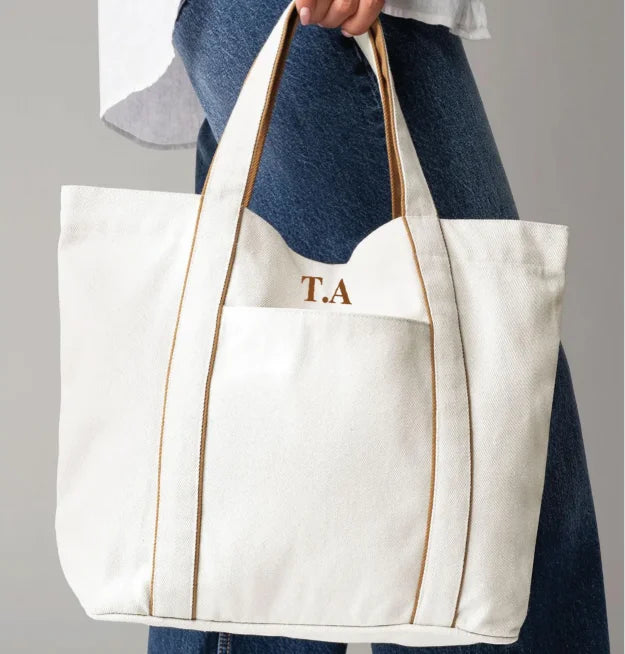 Wholesale Personalised Tote Bag Canvas Tote Bag with Zipper Custom Handbag Embroidered with Name