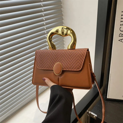 Woman Crossbody Bags with Chain PU Single Shoulder Bags Woven Ladies Square Leather Bucket Shoulder Strap Handbag Crossbody Bag
