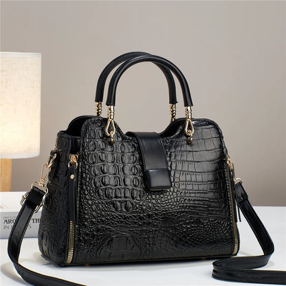 Women's Luxury PU Leather Handbags Large Capacity Crossbody Bag Crocodile Patterned Pure Color Fashion Bags for Women