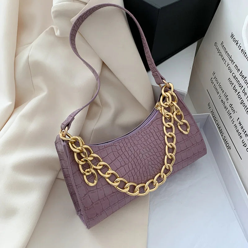 2024 New French Personalized Crocodile Underarm Bag Retro Chain Daily Used Ladies Handbags Fashion Simple Shoulder Women's Bag