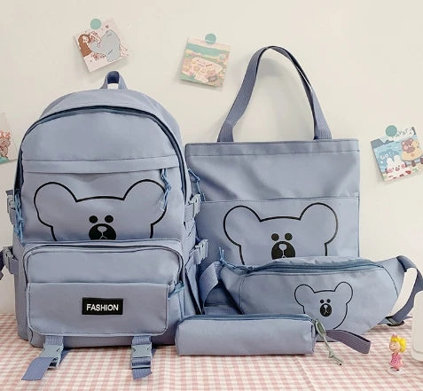 Fashionable Lightweight Multi-Piece Student School Backpack Large Capacity with Simple Printing Waterproof Shoulder Bag