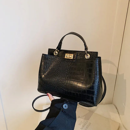 2024 New Crocodile Pattern Women's Hand-Held Shoulder Crossbody Bag Retro Style Zip Large Capacity Popular Casual Polyester