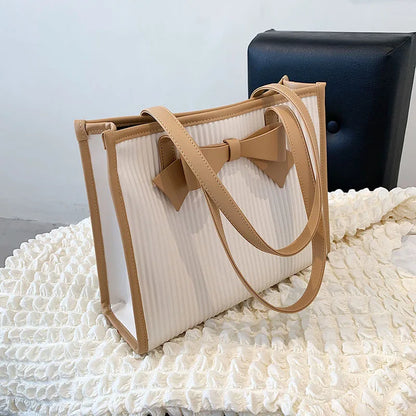 Bow Tie Collision Color Popular Bag Female 2024 New Tide Fashion Large Capacity Shoulder Bag Pu Leather Korean Handheld Tote Bag