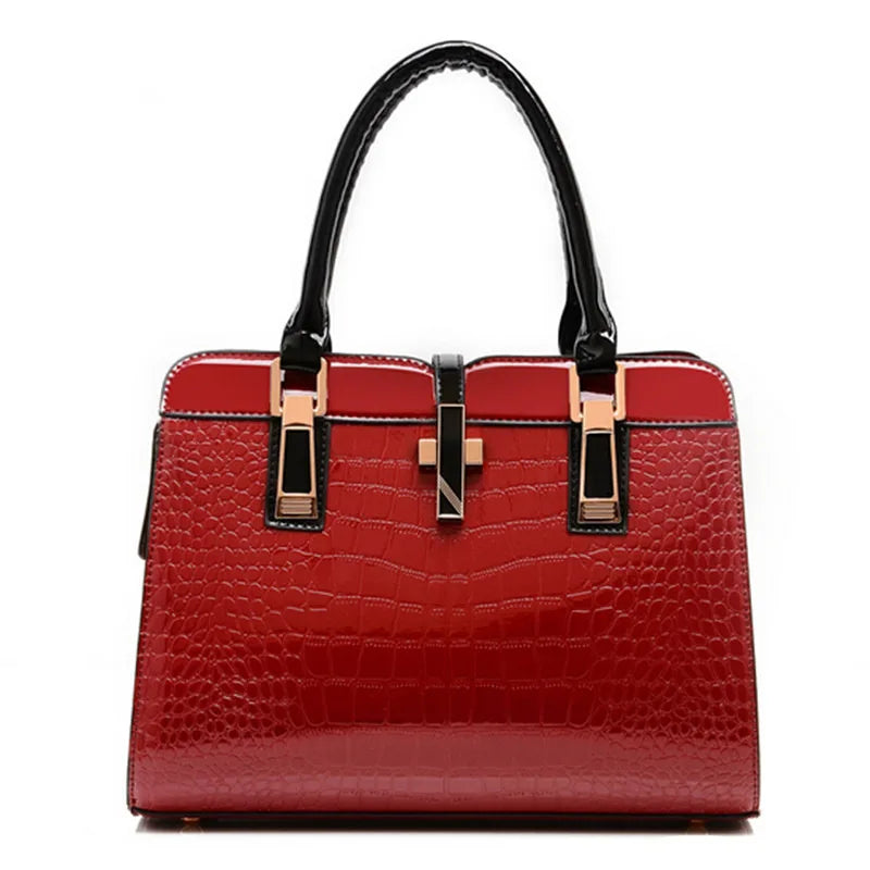 High Quality Shoulder Bags Unique Vintage PU Purse Korea Hand Bag Patent Leather Crocodile Leather Handbags for Women