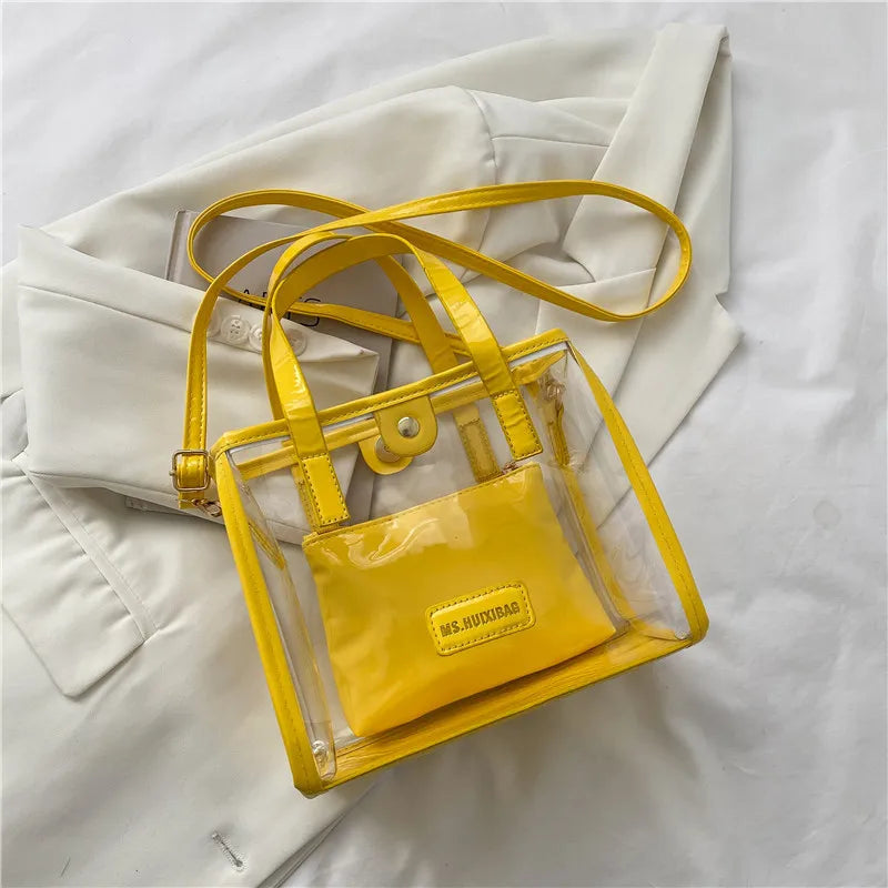 2025 Women Handbags Ladies Clear Color Fashion Women Square Small Pvc Tote Bag Female Cross Body Handbag Jelly Bag Sets