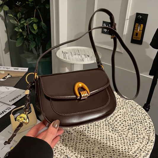 2025 New Fashion Cross Bags for Women Senior Female Saddle Bag Zip Closure PU Lining Leather Texture Single Shoulder Bag