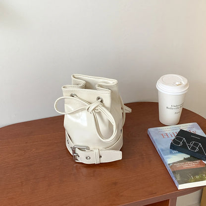 2025 Autumn Casual Drawstring Ruffles Cylinder Shoulder Bags High Quality Waterproof Handbags Mini Crossbody Bags for Women