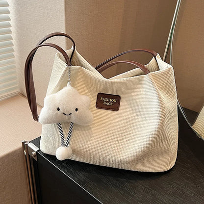 Large Capacity Fashion Lady Bag for Women 2025 New Autumn Versatile Canvas Shoulder Bag Leopard Magnetic Clasp Handbag Design