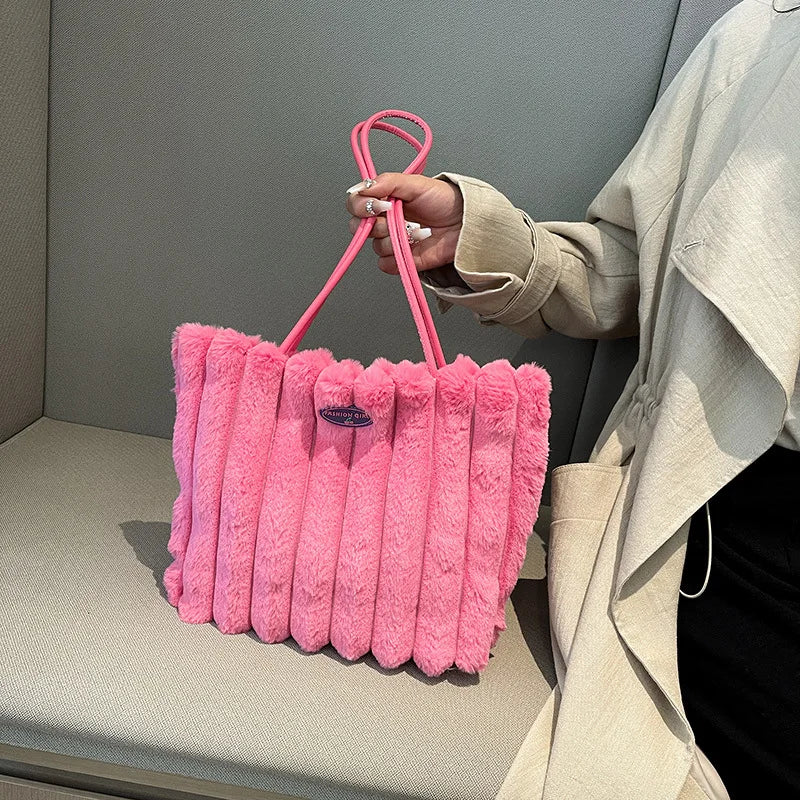 Large Capacity Plush  Women's Tote Bag New Fashion and Versatile Shoulder Bag Leisure Ball Pattern Lightweight Woman Bags