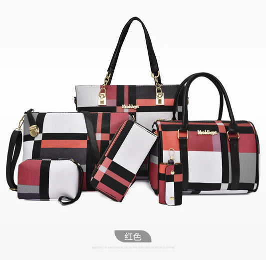 Six Piece Set 2023 Handbag Tote Bag Large Capacity Plaid Women Fashion Handbags One Shoulder Handbag Bolsos-para-mujeres-
