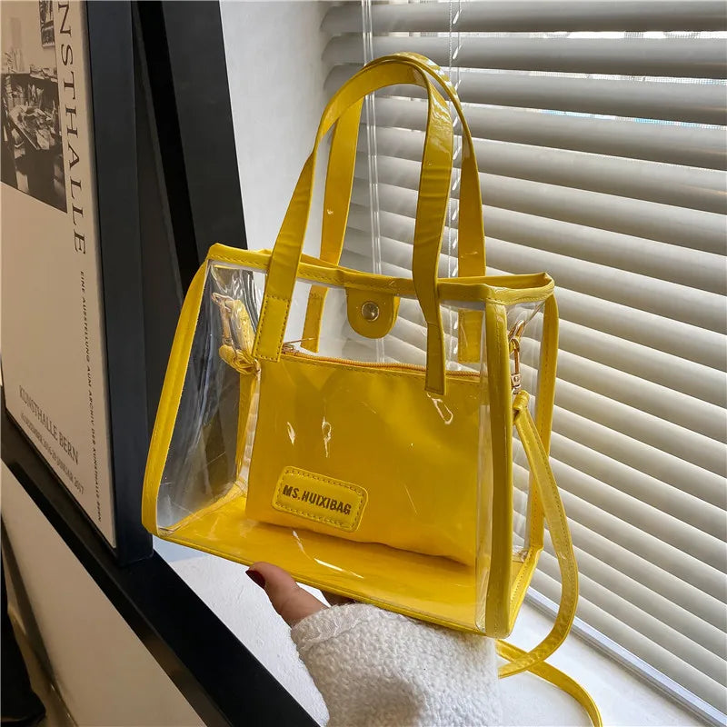 2025 Women Handbags Ladies Clear Color Fashion Women Square Small Pvc Tote Bag Female Cross Body Handbag Jelly Bag Sets