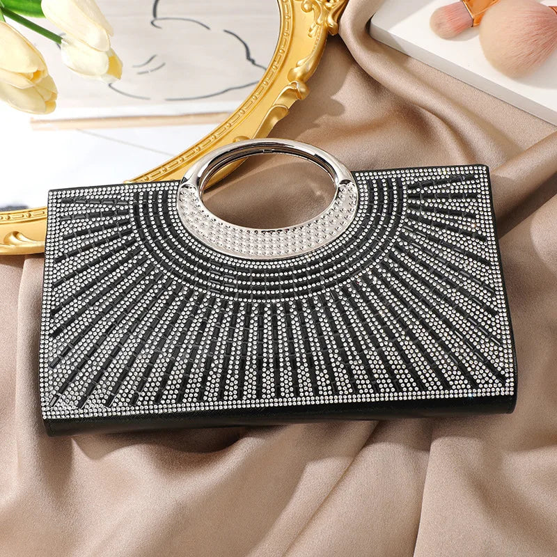 2025 Fashion Silver Sparkling Banquet Bag Handbag with Diamonds Women Bags Brand Luxury Diamond-Encrusted Evening Bag