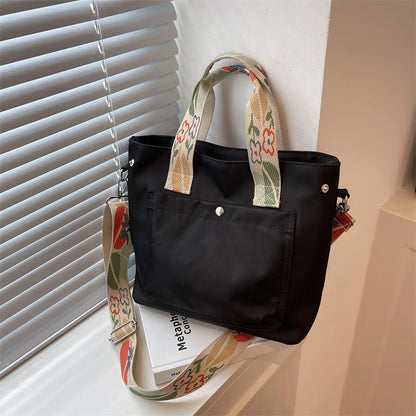 2025 New Fashion Canvas Tote Bag Wide Shoulder Strap Waterproof Large Capacity Commuting Student Class Mommy Autumn PU Polyester