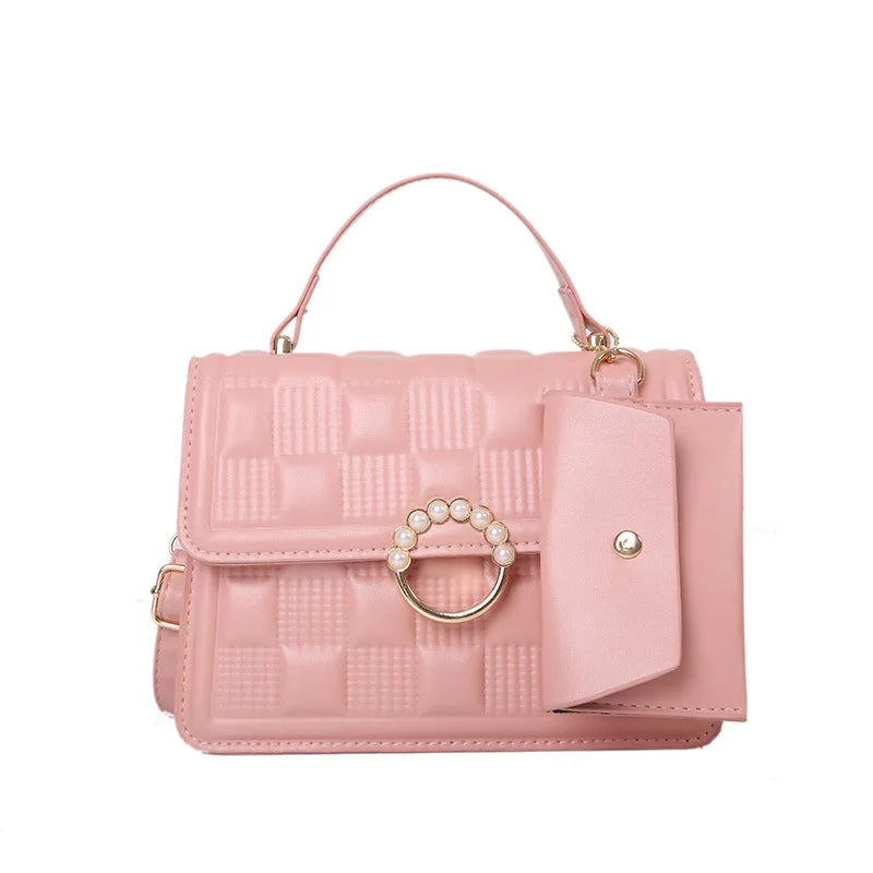 2024 New Fashion Solid Color Shoulder Bag Handbag Lattice Zipper Pu Handbags for Women 2 Pcs 1 Set Bags Woman Ladies