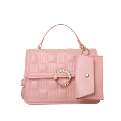 2024 New Fashion Solid Color Shoulder Bag Handbag Lattice Zipper Pu Handbags for Women 2 Pcs 1 Set Bags Woman Ladies