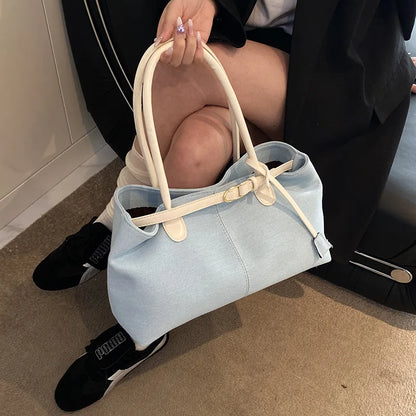 2025 Crossbody Bag Luxury Fashion Large Capacity Denim Bowling Bag Single Shoulder Underarm Color-Blocking Tote Polyester Zipper