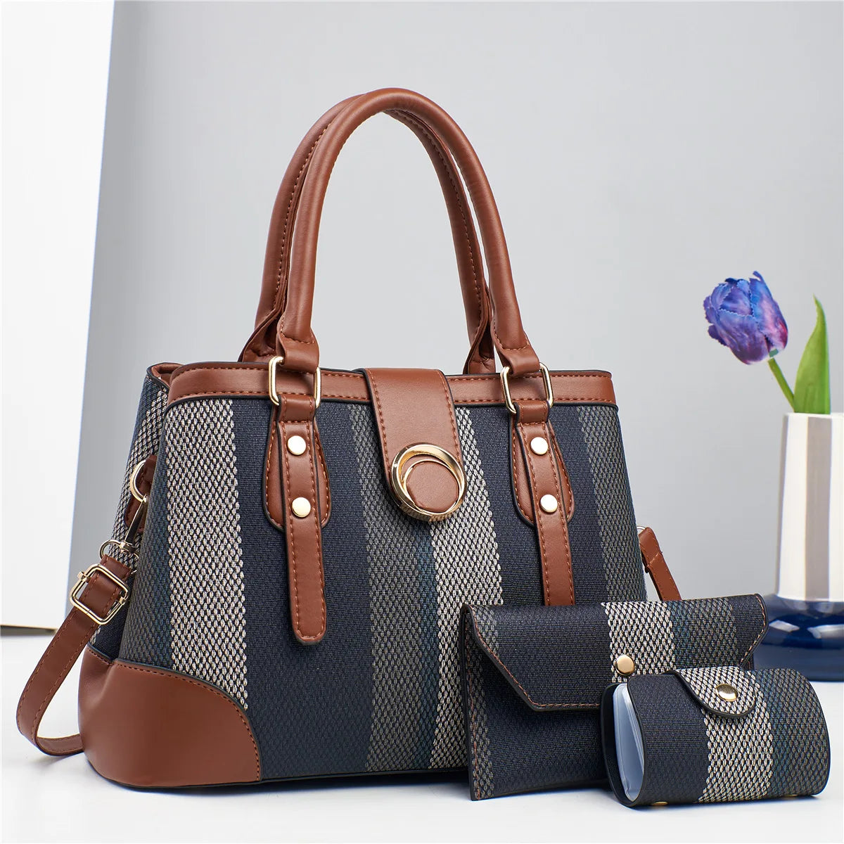 High Aesthetic Three-Piece Set New Tote Bags Large Capacity PU Plaid Pattern Crossbody Bags Elegant Fashion Bags for Women