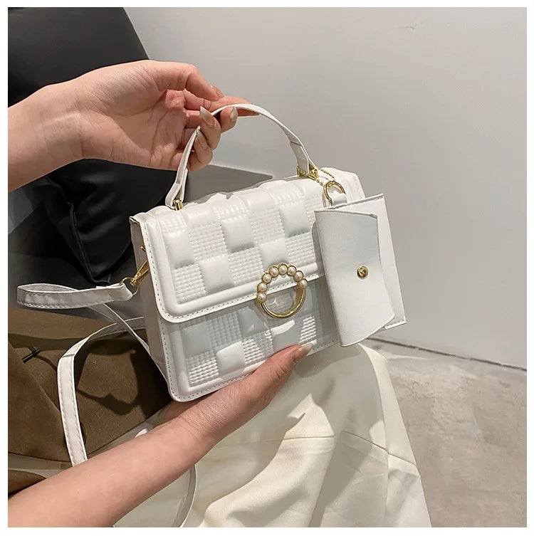 2024 New Fashion Solid Color Shoulder Bag Handbag Lattice Zipper Pu Handbags for Women 2 Pcs 1 Set Bags Woman Ladies