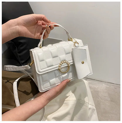 2024 New Fashion Solid Color Shoulder Bag Handbag Lattice Zipper Pu Handbags for Women 2 Pcs 1 Set Bags Woman Ladies