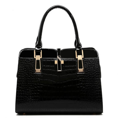 High Quality Shoulder Bags Unique Vintage PU Purse Korea Hand Bag Patent Leather Crocodile Leather Handbags for Women