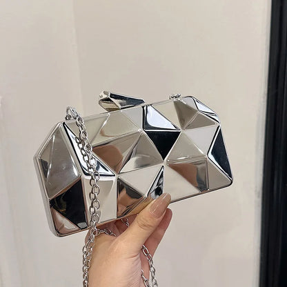 New Fashion Ladies Designer Bags Irregular Rhombus & Square Pattern Metal Chain Clutch Shoulder Bag