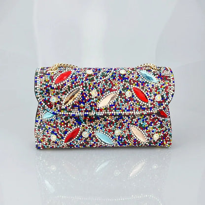 Tendencia Chain Bag with Diamonds for Women Branded Handbags for Women Zipper Pu Polyester Bags with Full Stone for Women