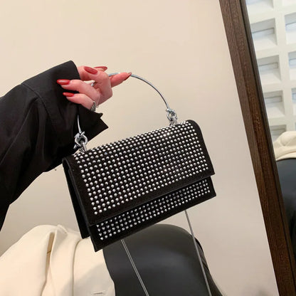 Bright Diamond Woman Vintage Crossbody Shoulder Bag High Quality Chain Small Square Custom Messenger  Shoulder Hand Bag