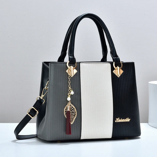 New Version Handbag Versatile Shoulder Bag PU Medium Striped Crossbody Bag  All Seasons Fashion Bags for Women