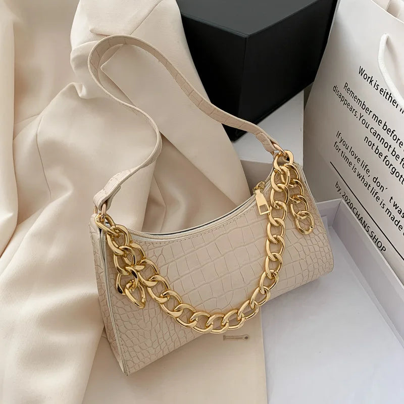 2024 New French Personalized Crocodile Underarm Bag Retro Chain Daily Used Ladies Handbags Fashion Simple Shoulder Women's Bag