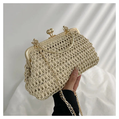 2025 Simple and Fashionable Shell Shoulder Handbag Straw Handbag Design Summer Woven Bohemian Evening Handbag for Women