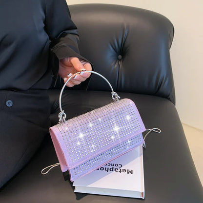 Bright Diamond Woman Vintage Crossbody Shoulder Bag High Quality Chain Small Square Custom Messenger  Shoulder Hand Bag