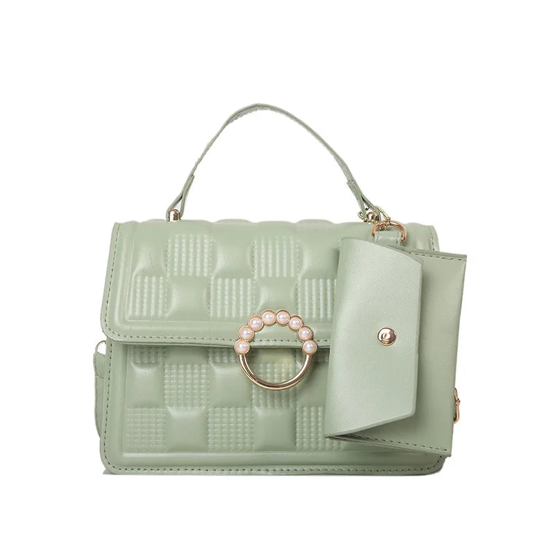 2024 New Fashion Solid Color Shoulder Bag Handbag Lattice Zipper Pu Handbags for Women 2 Pcs 1 Set Bags Woman Ladies