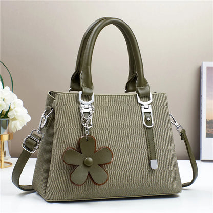 Minimalist Stylish PU Handbags Classical Pure Color Single Shoulder New Crossbody Bag Flower Pendant Fashion Bags for Women