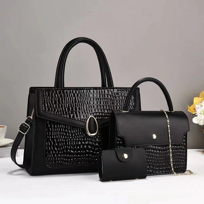 China Shopping Online Handbags for Women Luxury Designer Zipper Shiny Shoulder Crossbody PU Bag Set 2 in 1 Ladies Handbags