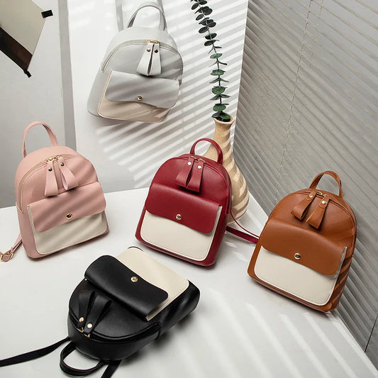 Korean Version of the New Small Backpack Contrast Color Simple Bags for Women College Vintage Mini Backpack Women