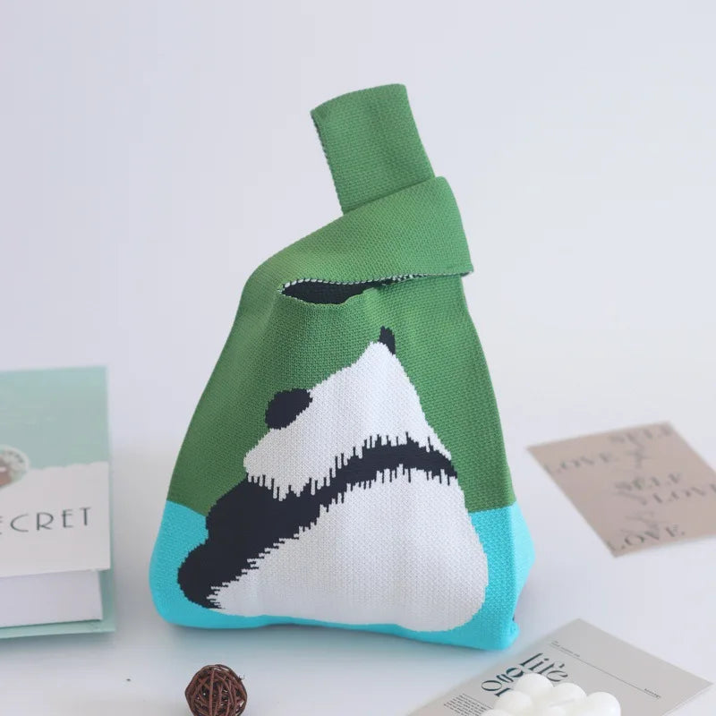 Women's Knitted Bucket Tote Bag Custom Logo Open Closure Woven Souvenir Vest Polyester Lining Simple Design for Everyday Use