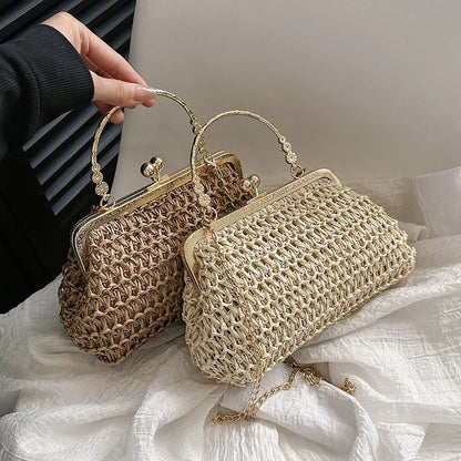 2025 Simple and Fashionable Shell Shoulder Handbag Straw Handbag Design Summer Woven Bohemian Evening Handbag for Women